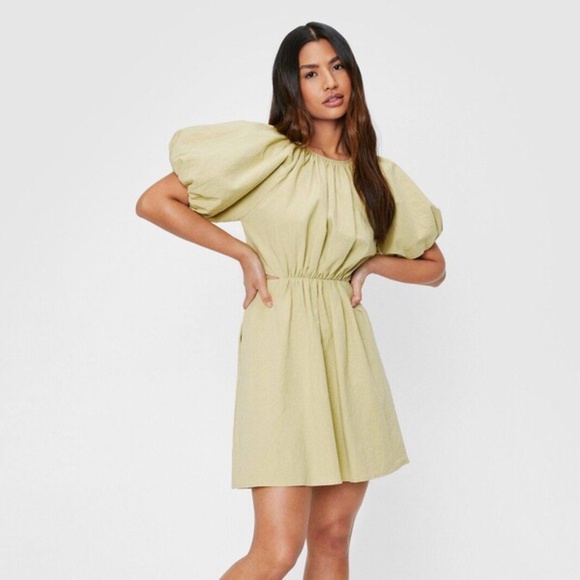 Nasty gal womens linen look open back mini dress in Lime Green - Picture 1 of 9